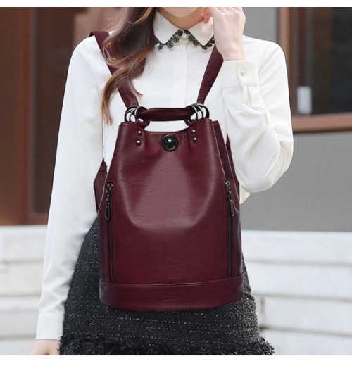 Large Red Leather Backpack