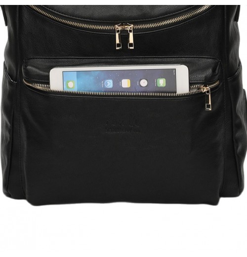 Black Faux Leather Diaper Backpack