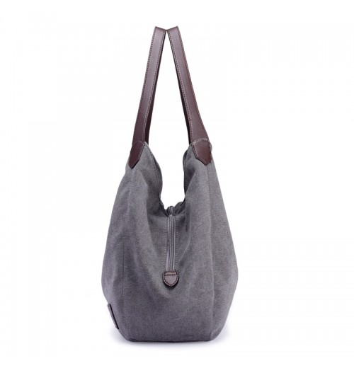 Leather Handle Canvas Tote Bag