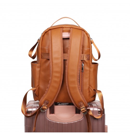 Brown Leather Backpack Diaper Bag