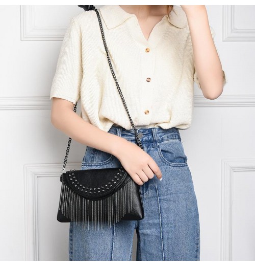 Black Crossbody Bag With Silver Hardware